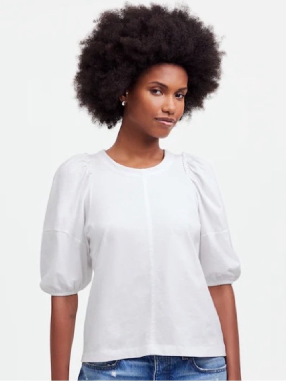 Madewell NWT Puff-Sleeve Tee *Flaw Tiny Marker Spot* in Eyelet White Size Medium